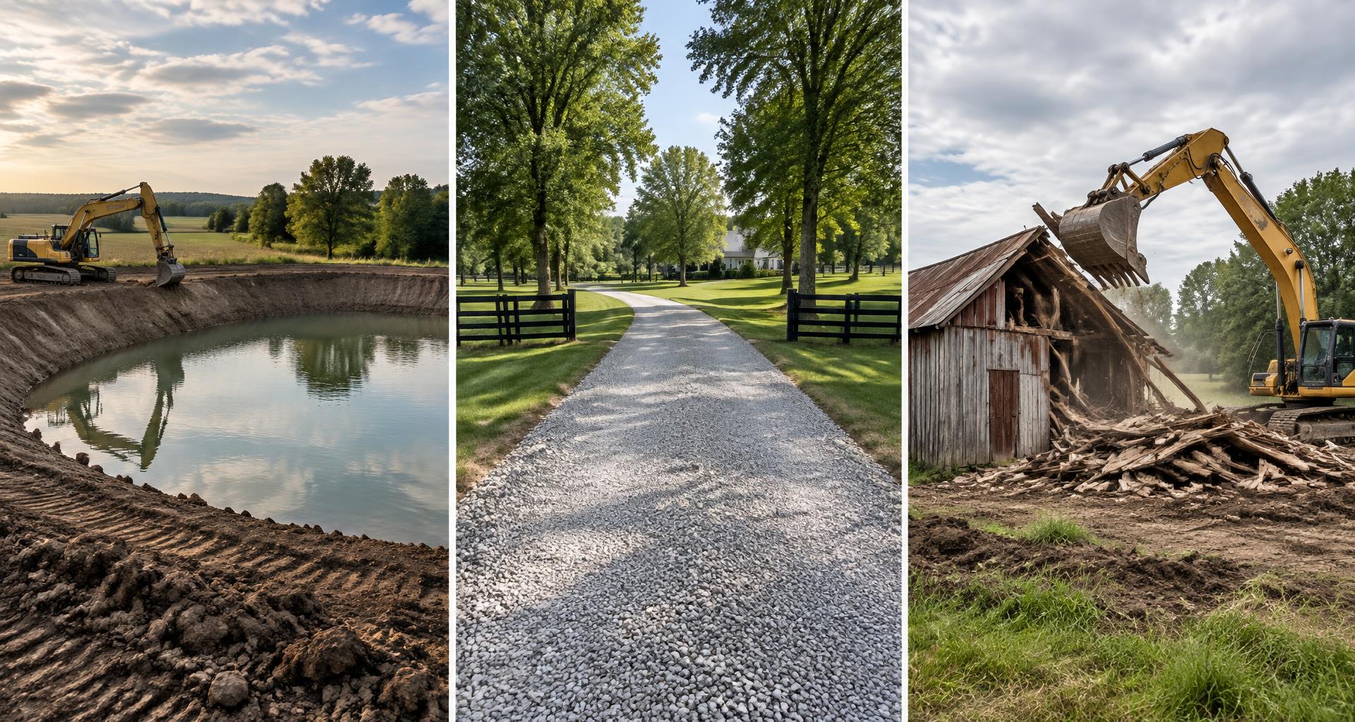 Pond, driveway, and demolition excavation projects